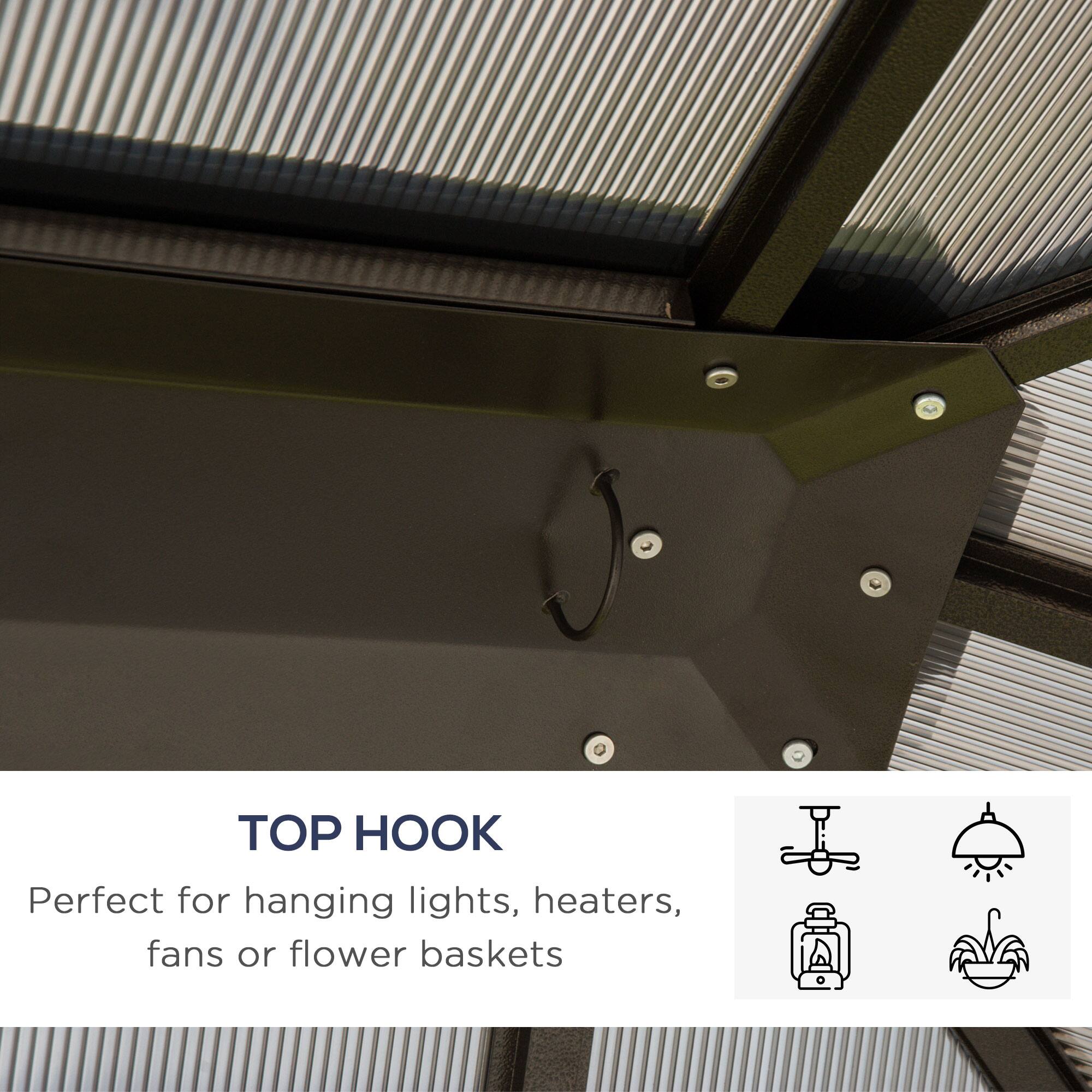 TOP HOOK  
Perfect for hanging lights, heaters, fans or flower baskets