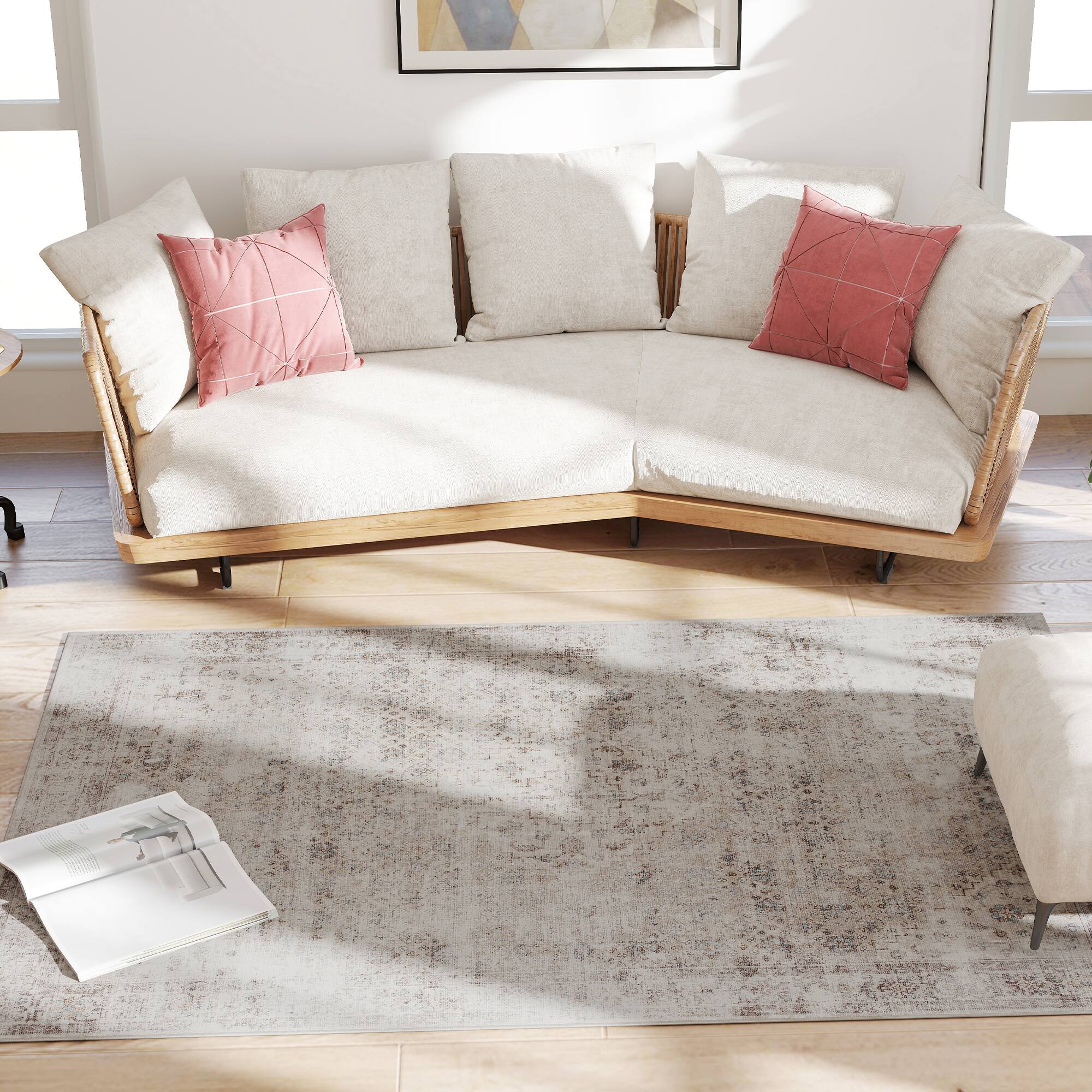 Alt View 7. Homcom - Area Rug 4x6, Machine Washable, Non-Slip Traditional, Light Mixed-Brown - Light Mixed Brown.