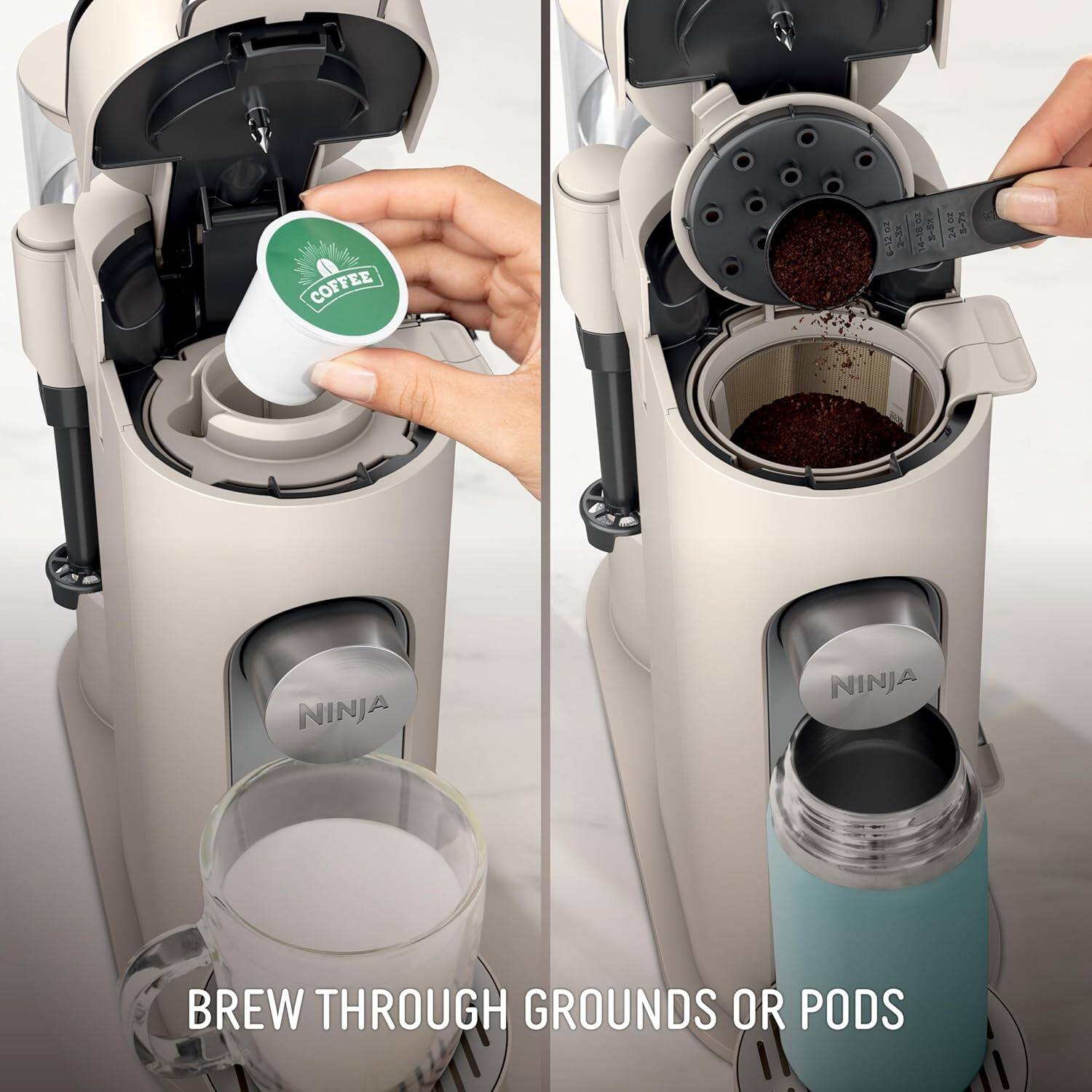COFFEE E 07-5 E 3 oz 5 I I 2401 NINJA NINJA A BREW THROUGH GROUNDS OR PODS