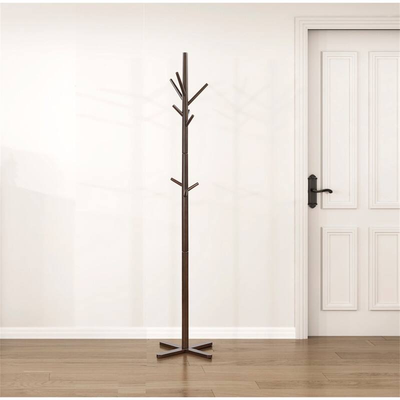 Angle. ALEXOUN - Solid Wood Coat Rack - 9 Hooks Entryway Stand, Modern Home Furniture with X-Shaped Base, Rack for Small Space - Brown.