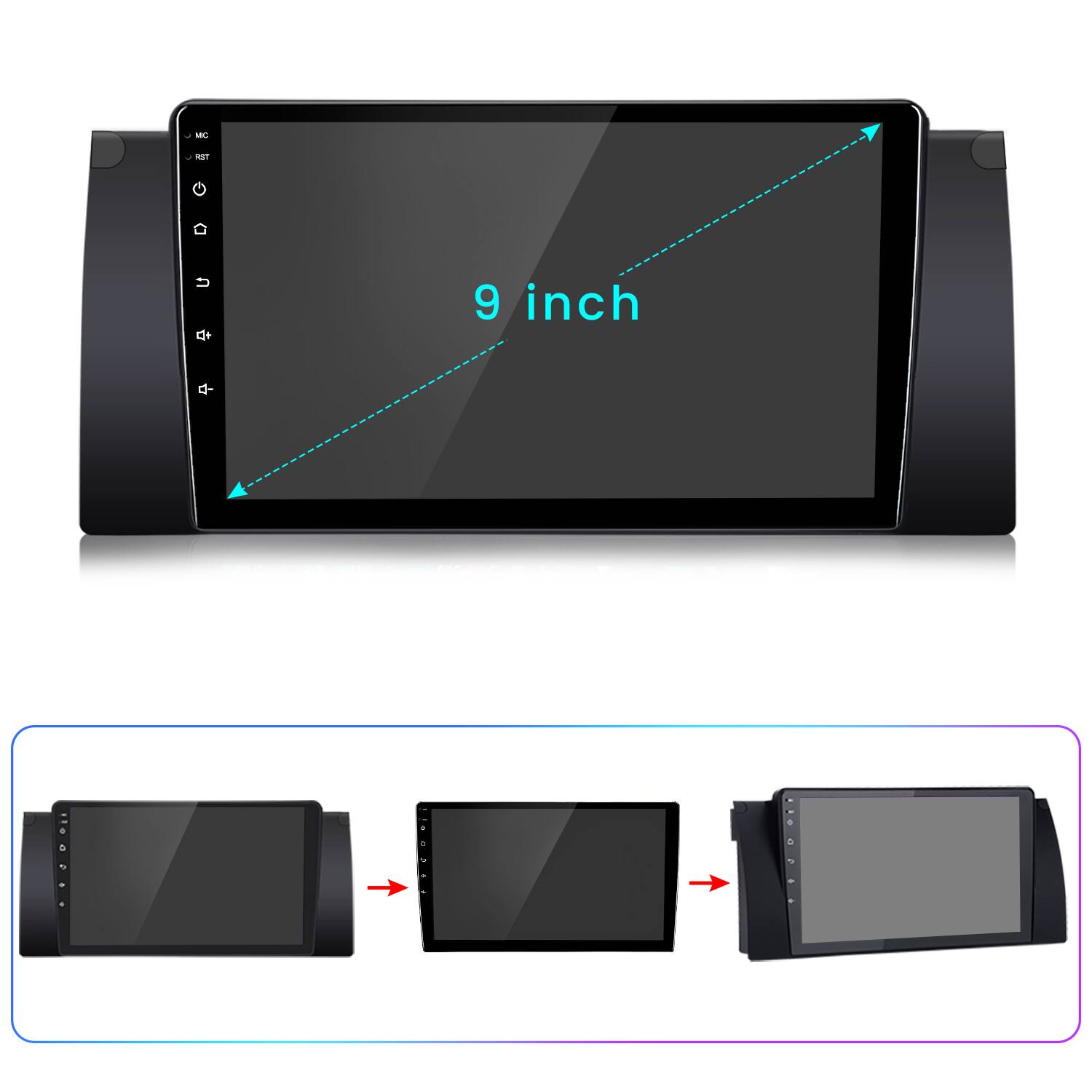 Back. Junsun - For BMW E53 X5 1995-2006 9" 6+128GB Android 15 8 Core carplay Car Stereo Radio GPS Navi WIFI RDS SWC DSP FM BT - Black.