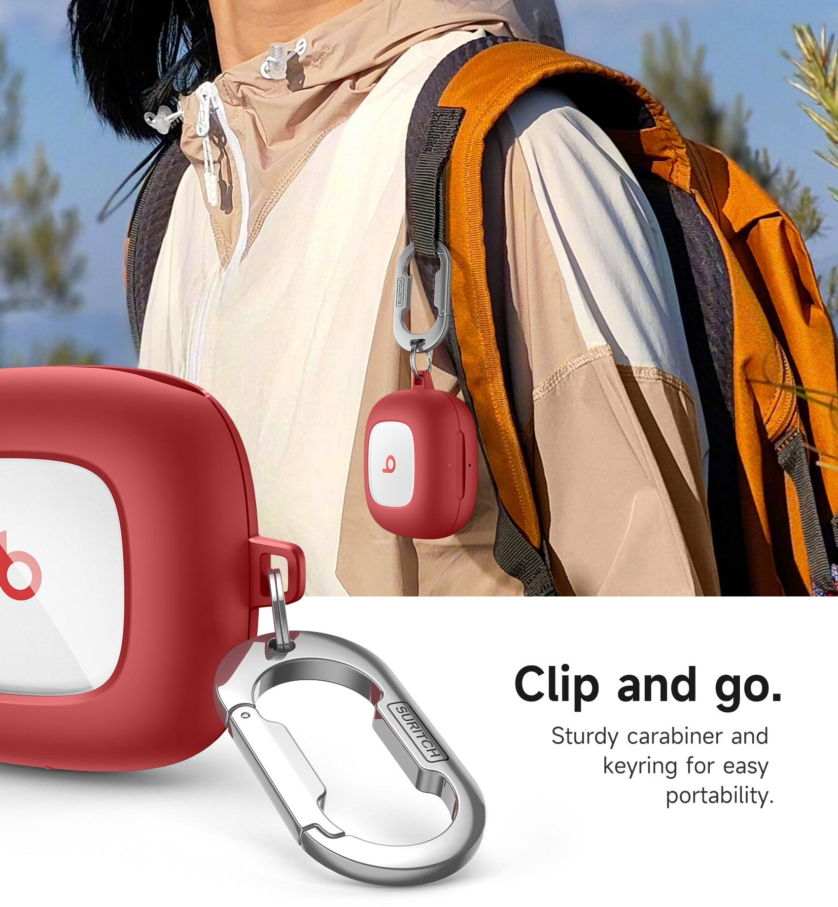 Clip and go. Sturdy carabiner and keyring for easy portability.