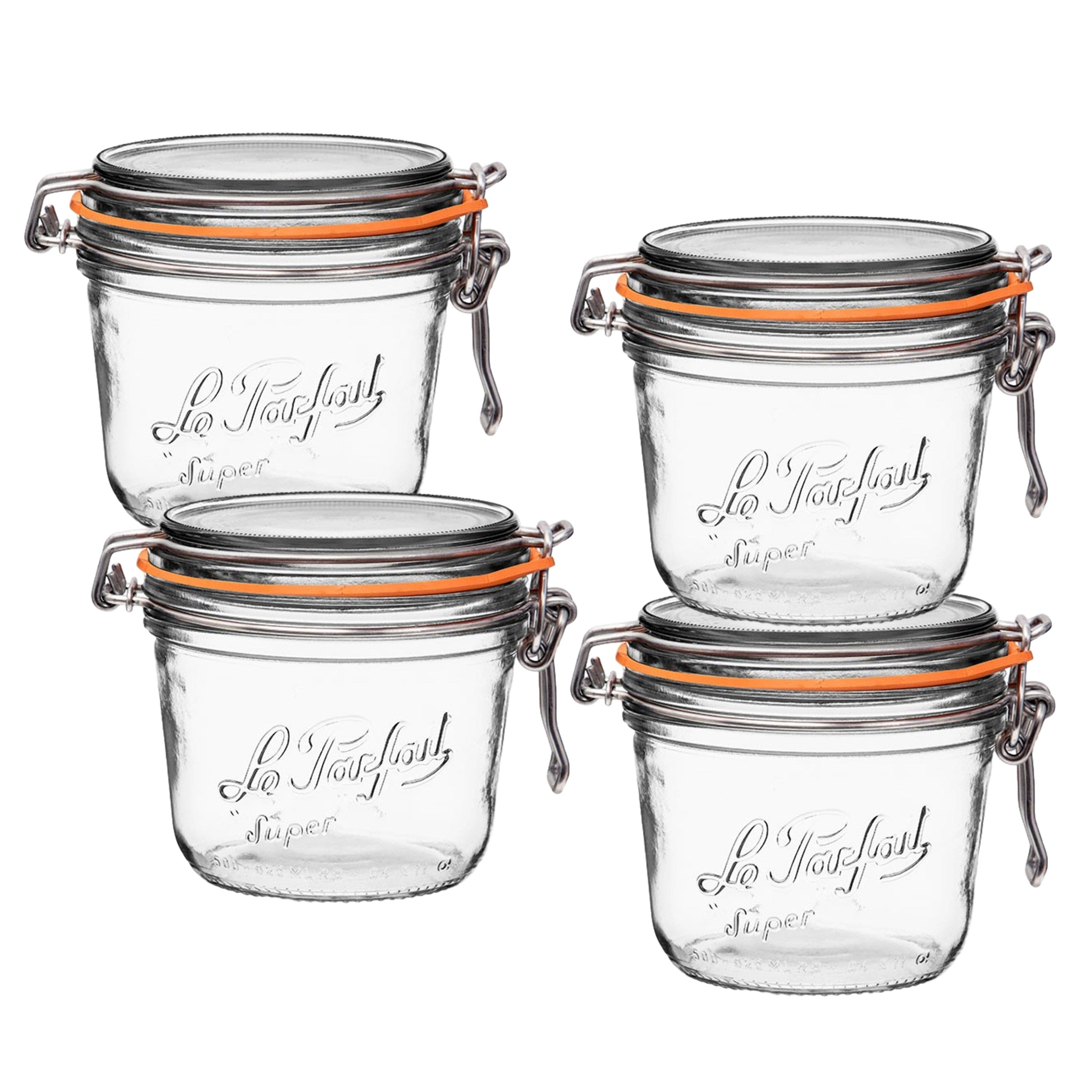 Le Parfait - Super Terrine - 500ml French Glass Canning Jar w/Straight Body, Airtight Rubber Seal & Glass Lid, 16oz/Pint (Pack of 4)