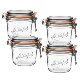Le Parfait - Super Terrine - 500ml French Glass Canning Jar w/Straight Body, Airtight Rubber Seal & Glass Lid, 16oz/Pint (Pack of 4)