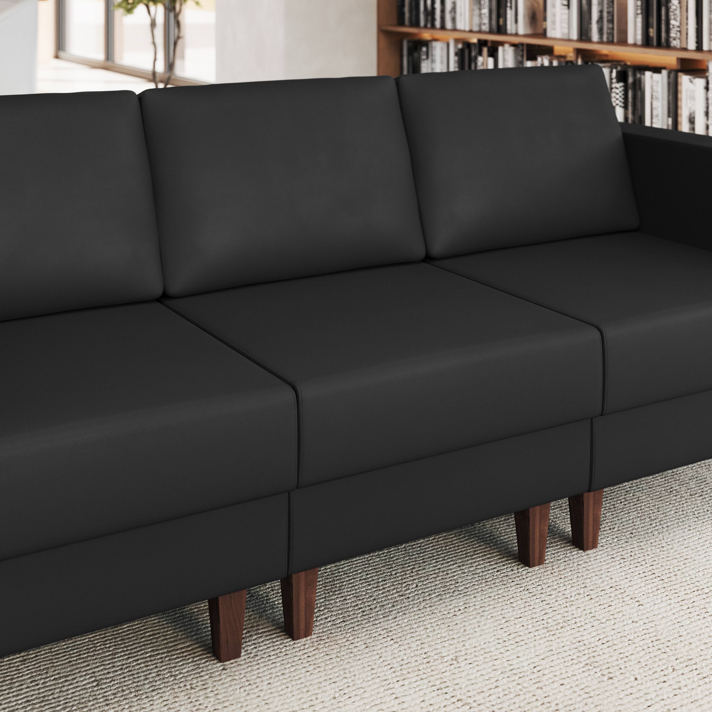 Alt View 1. Flash Furniture - HERCULES Artemis Black LeatherSoft Middle Reception Chair with Wooden Walnut Legs with Adjustable Floor Glides - Black.