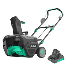 Litheli - Cordless 40V 20-Inch Single-Stage Battery-Powered Snow Thrower , 4Ah Li-ion Battery & Charger - Black and Green