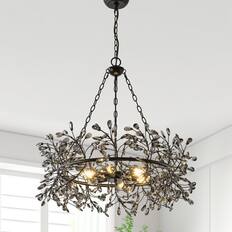 Front. Parrot Uncle - Vintage Black 6-Light Crystal Chandelier with Adjustable Chain - Black.