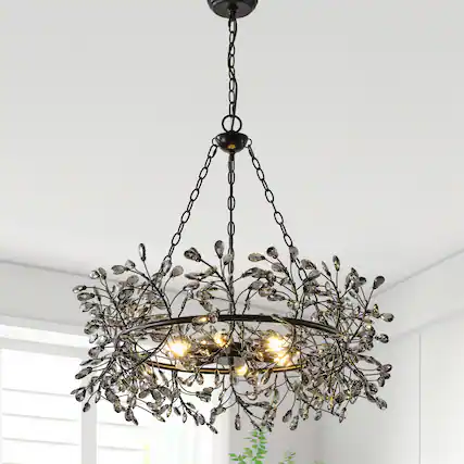 Front. Parrot Uncle - Vintage Black 6-Light Crystal Chandelier with Adjustable Chain - Black.