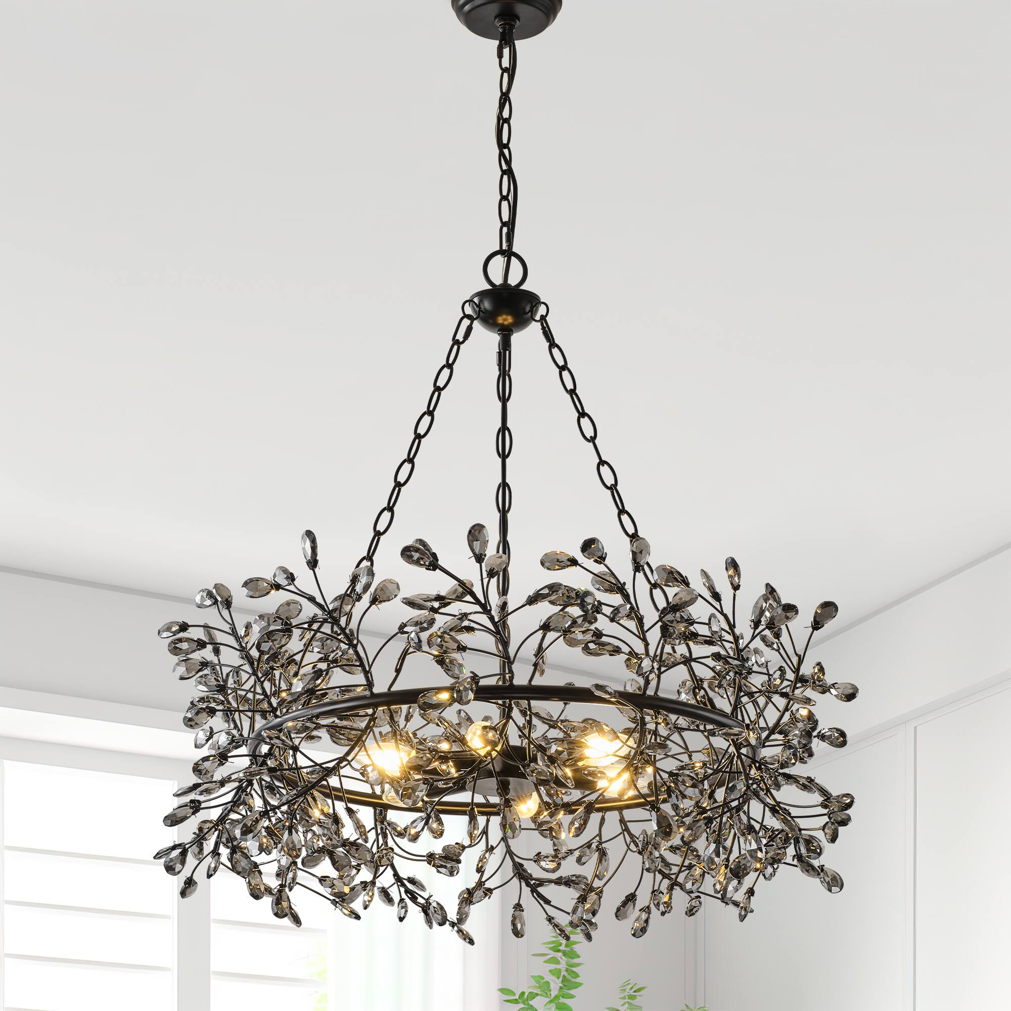 Front. Parrot Uncle - Vintage Black 6-Light Crystal Chandelier with Adjustable Chain - Black.