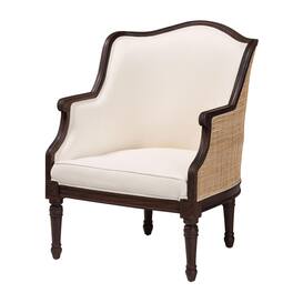 bali & pari - Ornella Traditional French Fabric and Dark Finished Wood Accent Chair - Beige/Dark Brown