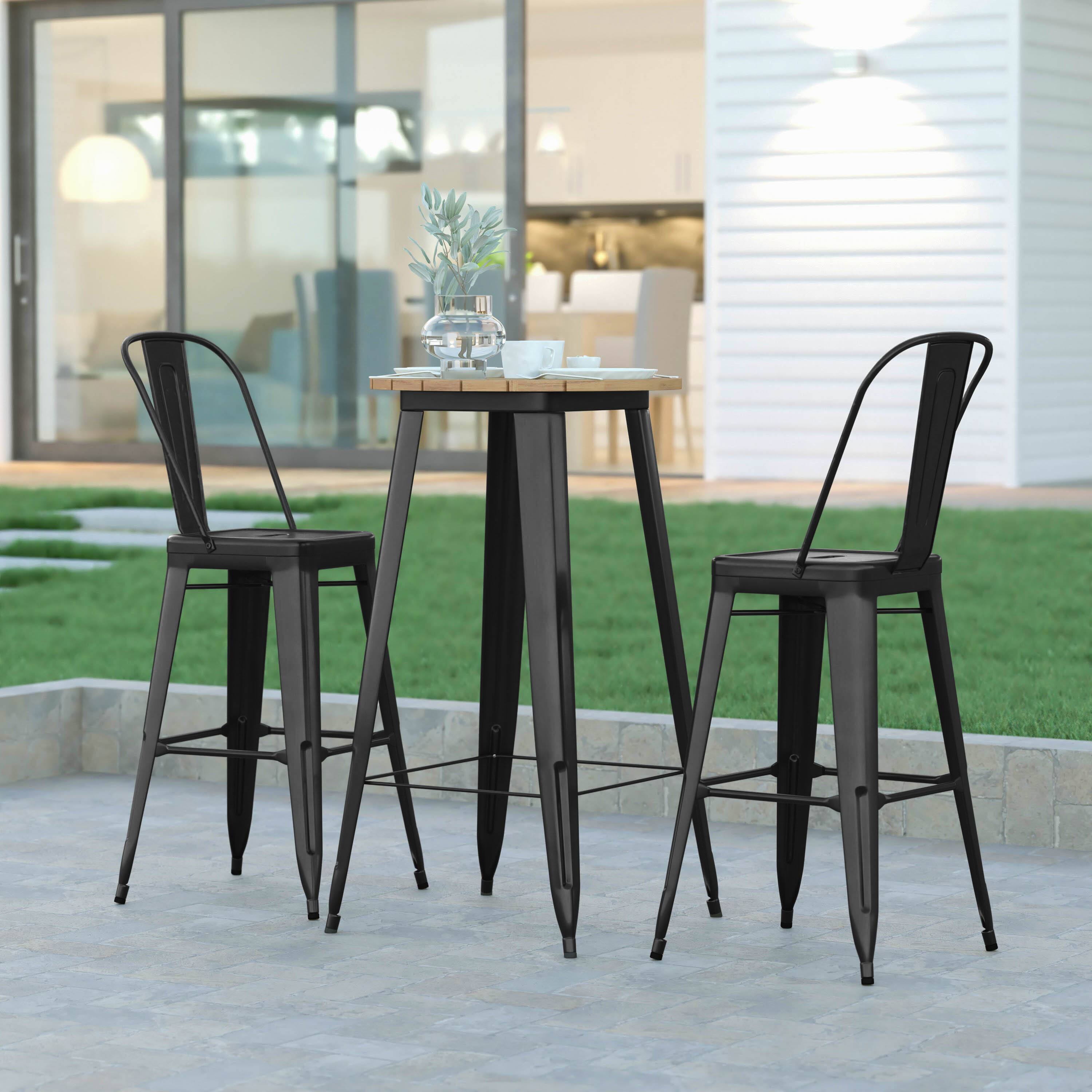 Alt View 1. Emma + Oliver - Drew Indoor/Outdoor Bar Top Table, 23.75" Round All Weather Poly Resin Top with Steel base - Brown Top/Black Frame.