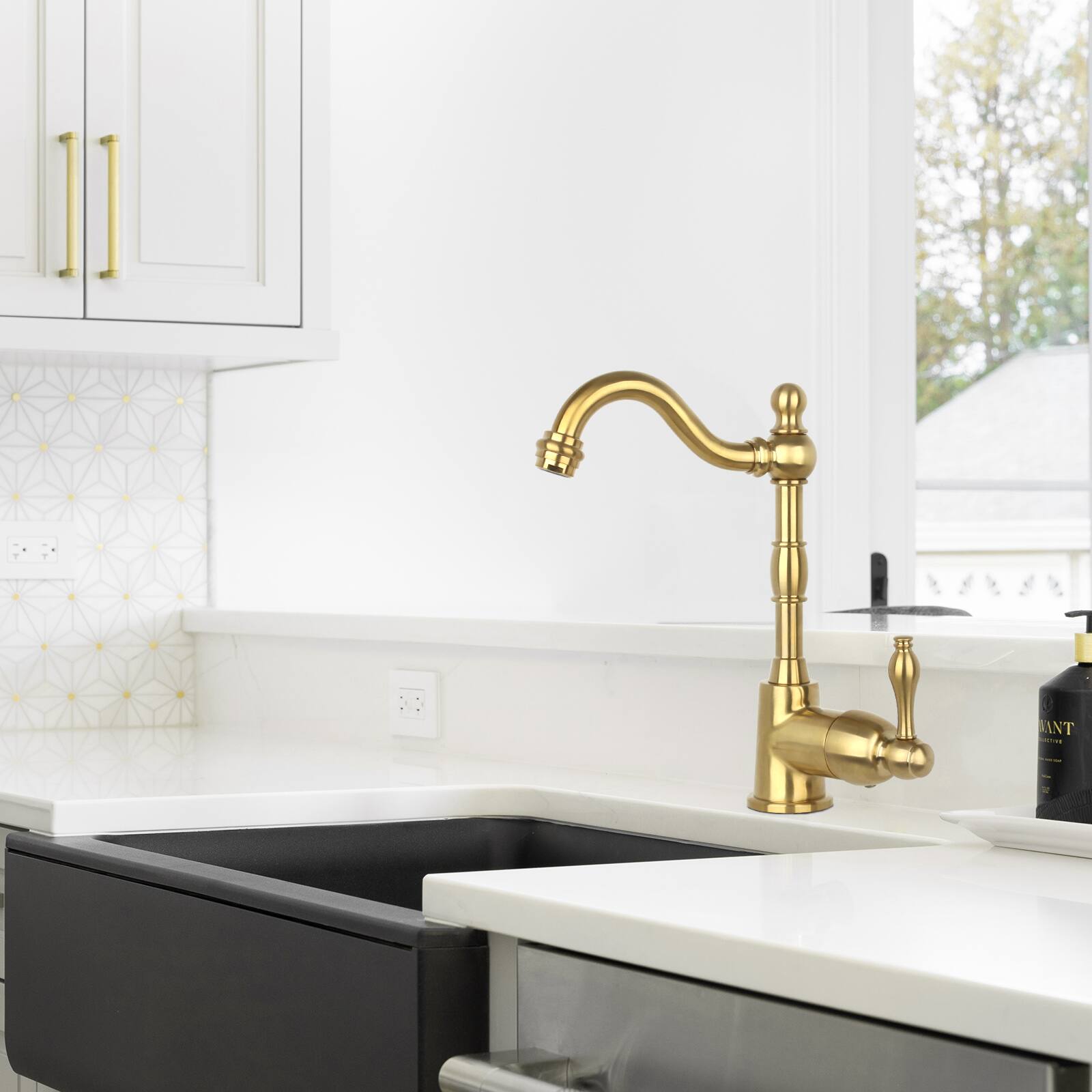 Alt View 3. Akicon - Akicon Solid Brass One-Handle Widespread Kitchen Bar Faucet in Brushed Gold - Brushed Gold.