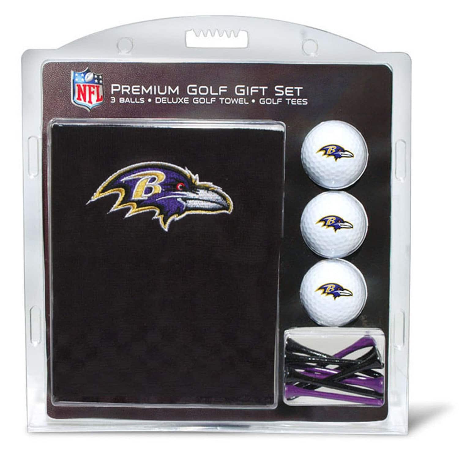 NFL PREMIUM GOLF GIFT SET  
3 BALLS • DELUXE GOLF TOWEL • GOLF TEES