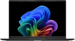 ASUS Vivobook S14 laptop with colorful display open on a white background