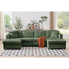 Yardgrace - 6-Seater Modular U-Shaped Sectional Sofa – Extra Large Corduroy with Double Chaises - Green