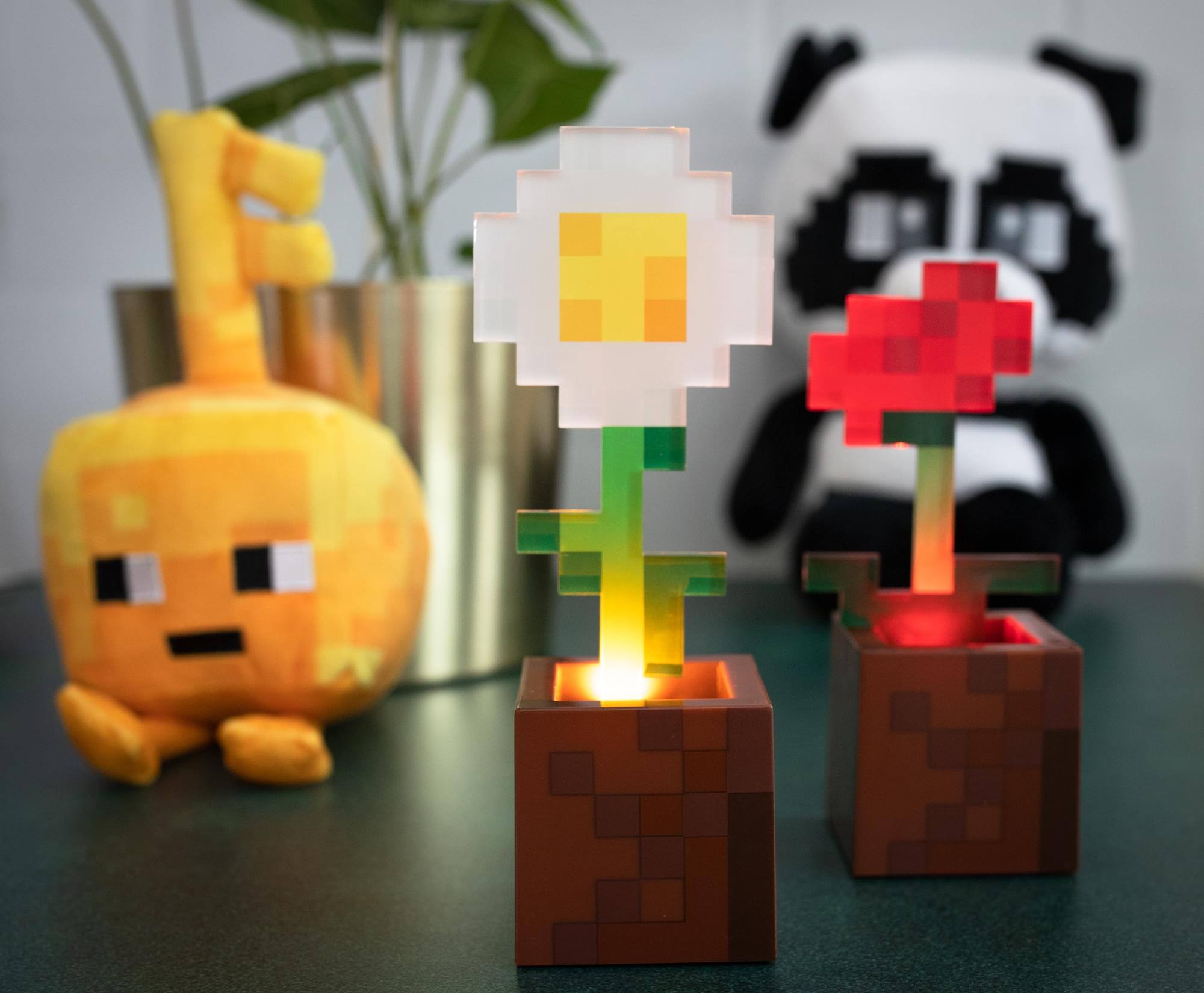 Alt View 4. Ukonic - Minecraft Daisy and Poppy Flower Pot Mood Lights | Set of 2 - Brown.
