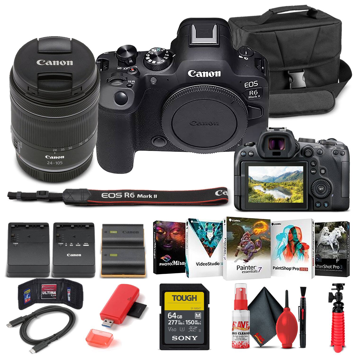 Canon - EOS R6 Mark II Mirrorless Camera with 24-105mm f/4-7.1 Lens 5666C018 - Basic Bundle