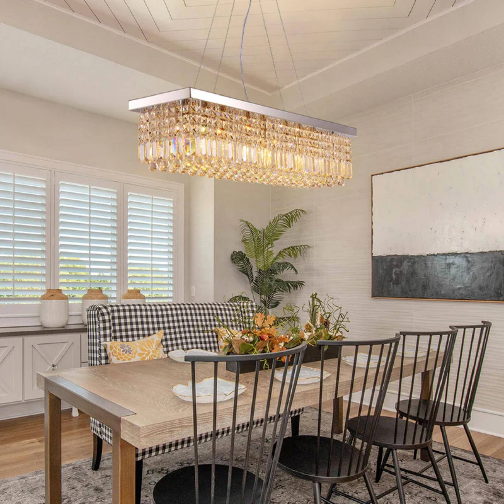 Alt View 1. Siljoy - 31.5" 6-Light Chrome Linear Crystal Chandelier, Adjustable K9 Crystal Pendant Light for Kitchen Island Dining Room Foyer - Chrome.