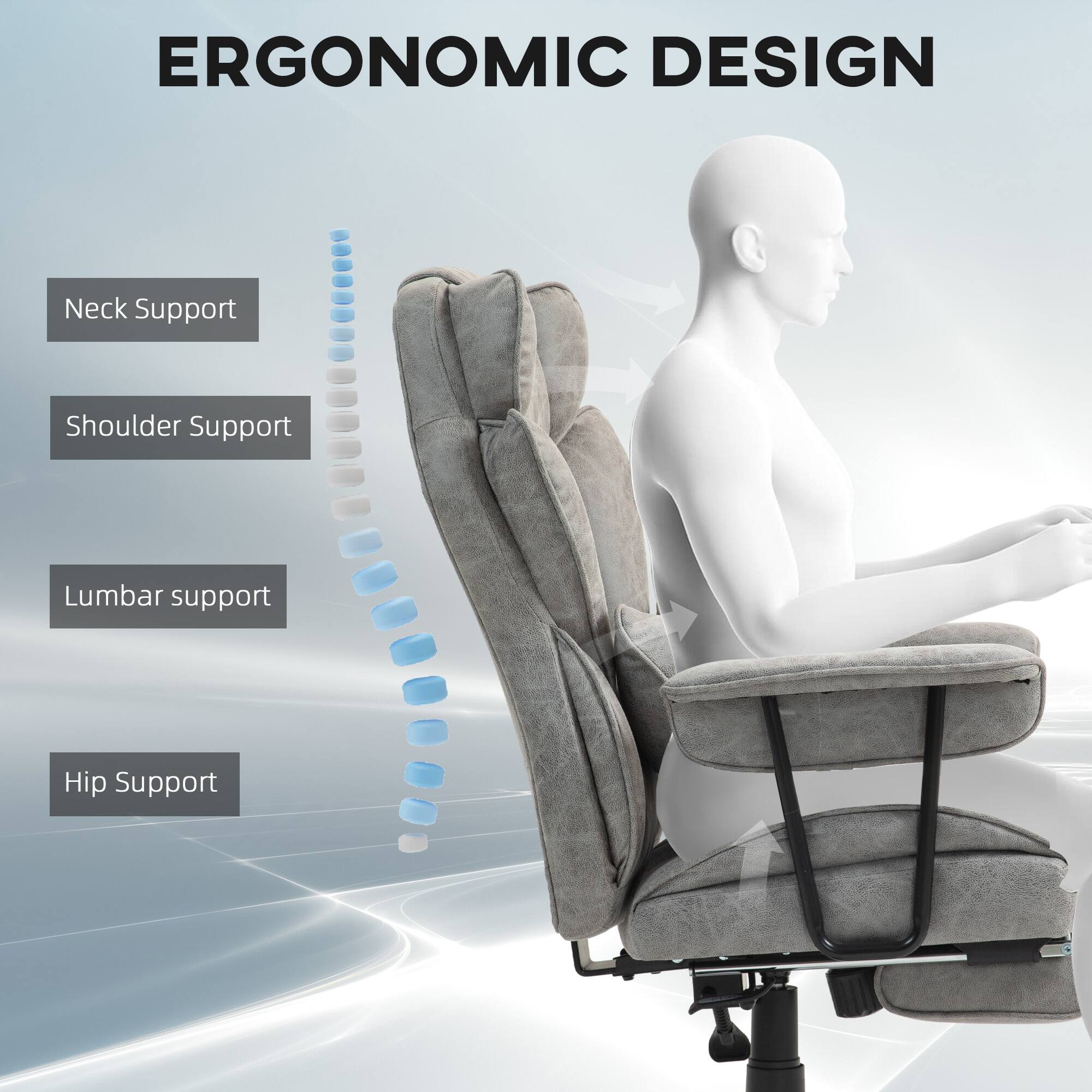 ERGONOMIC DESIGN

Neck Support
Shoulder Support
Lumbar support
Hip Support