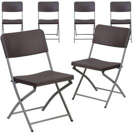 Emma + Oliver - 6 Pack Rattan Plastic Folding Chair with Gray Frame - Brown
