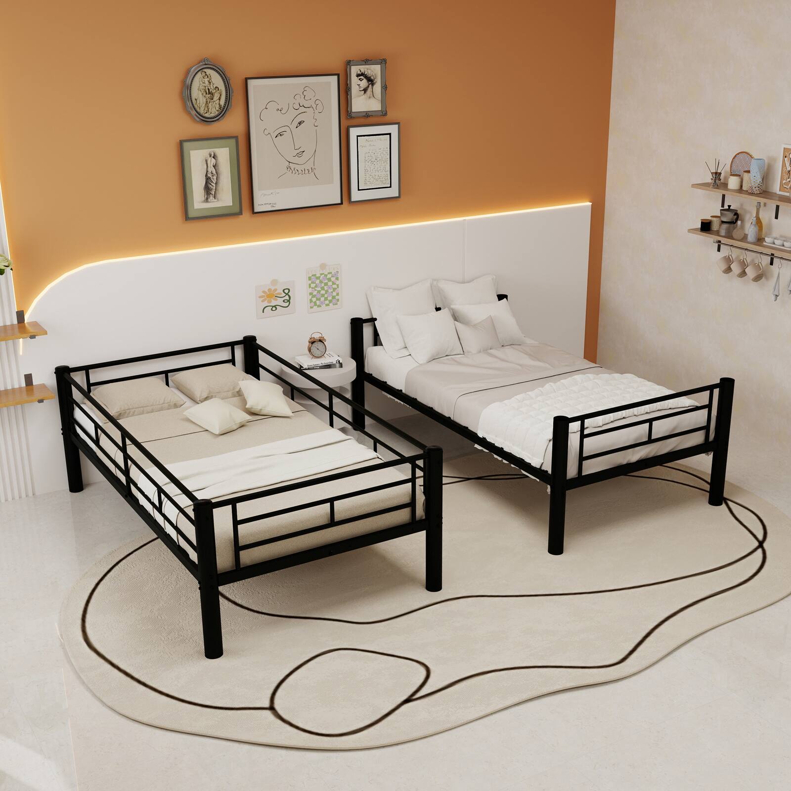 Alt View 7. Loheer - Loheer Twin Over Twin Metal Bunk Bed Convertible Kids Bed Frame with Ladder Guardrail No Box Spring Needed - Black.