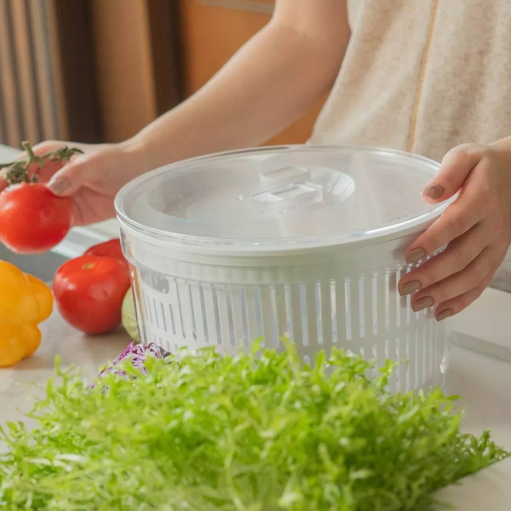 Alt View 4. OU - OU Salad Spinner Clear 5.8 qt - Vegetable Washer, Lettuce Dryer with Bowl, Lid & Storage Container.