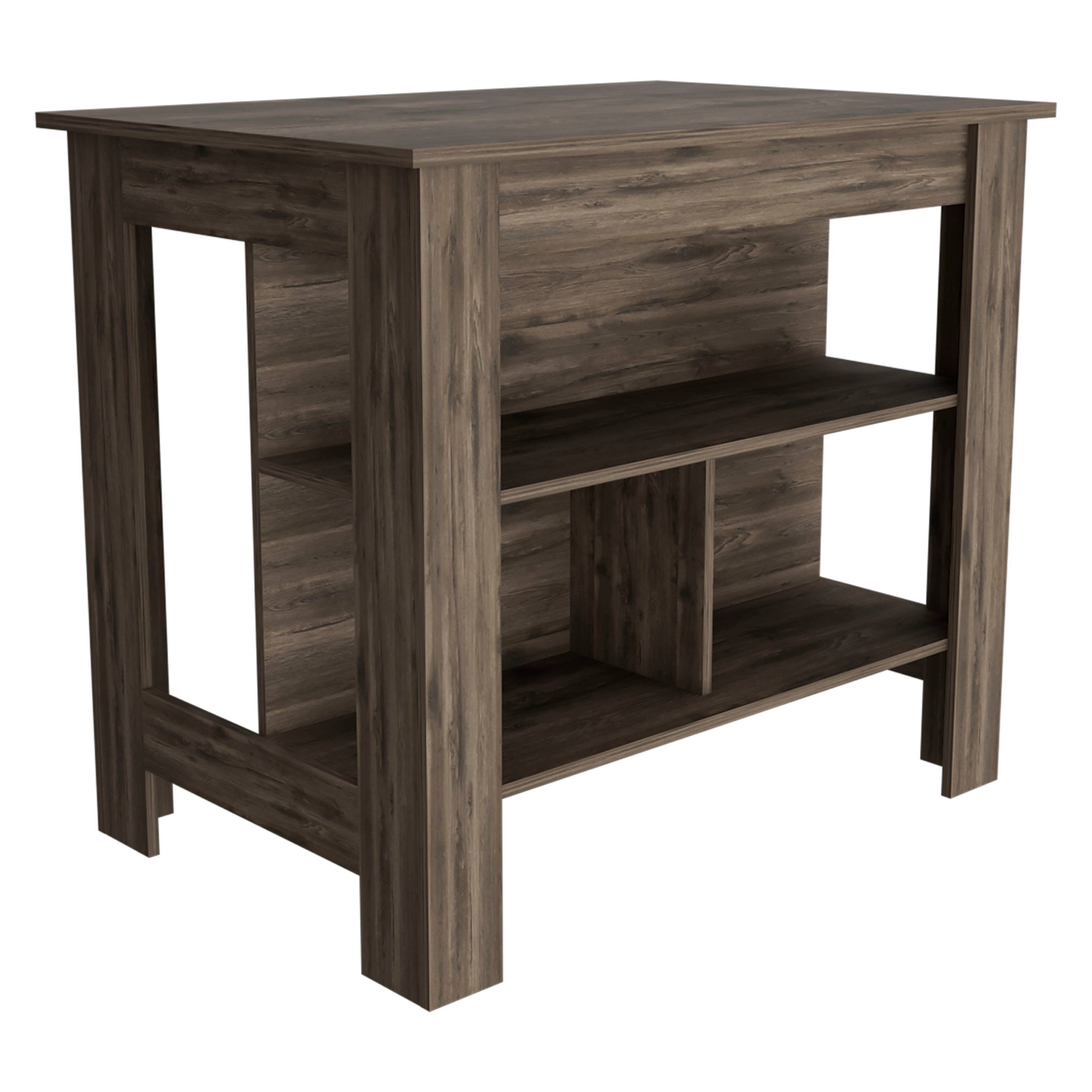 Left. TuHome - Cala Kitchen Island with Four Legs and Three Storage Shelves - Dark Brown.