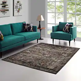 Modway - Minu Distressed Floral Lattice Area Rug - Black Yellow and Orange