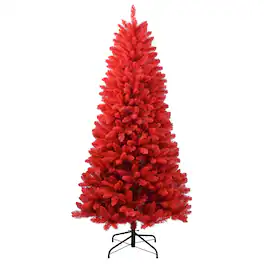 Ecooso - 5FT Christmas Tree with 624 Tips, Hinged Branches for Easy Setup, Stable Metal Stand, Bold Holiday Decoration - Red