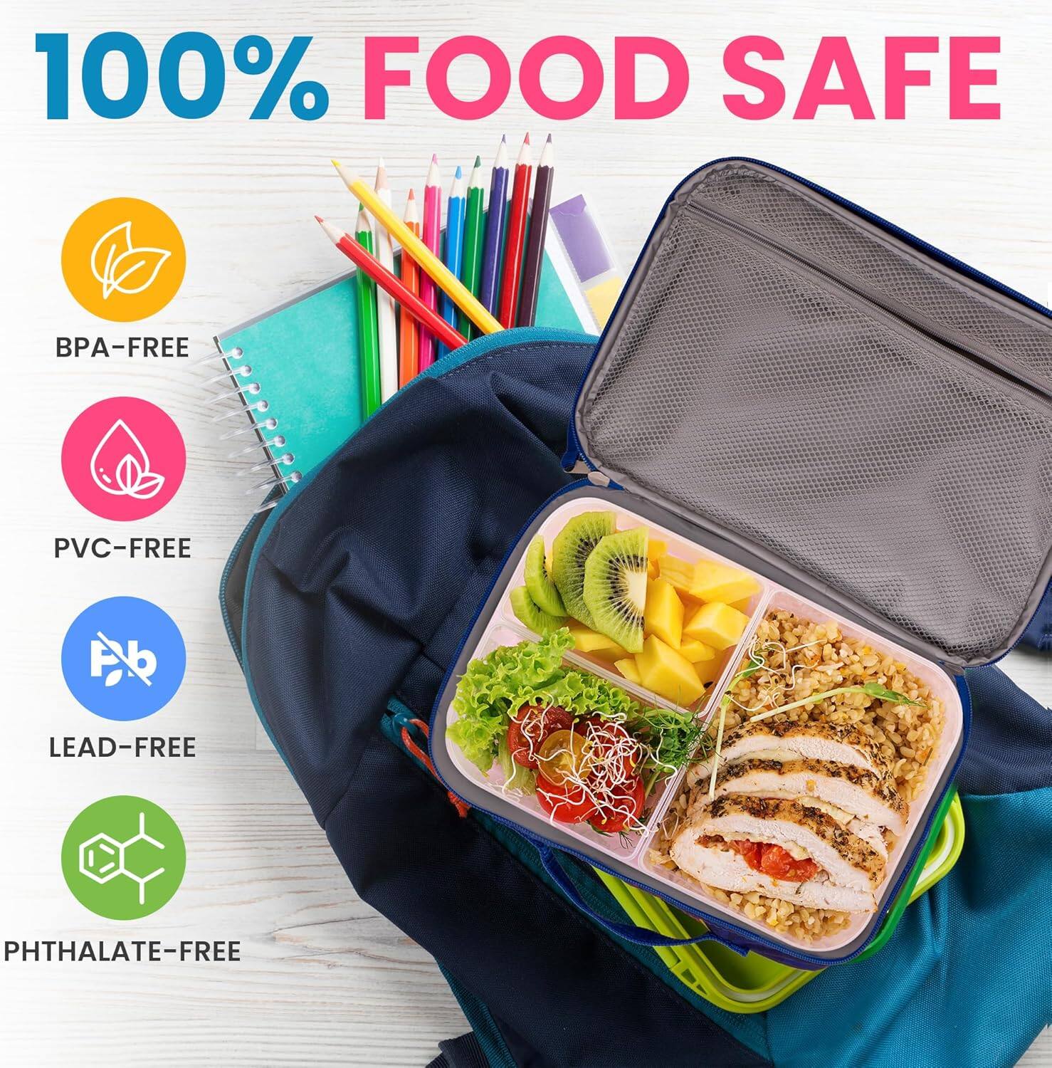 100% FOOD SAFE

- BPA-FREE
- PVC-FREE
- LEAD-FREE
- PHTHALATE-FREE