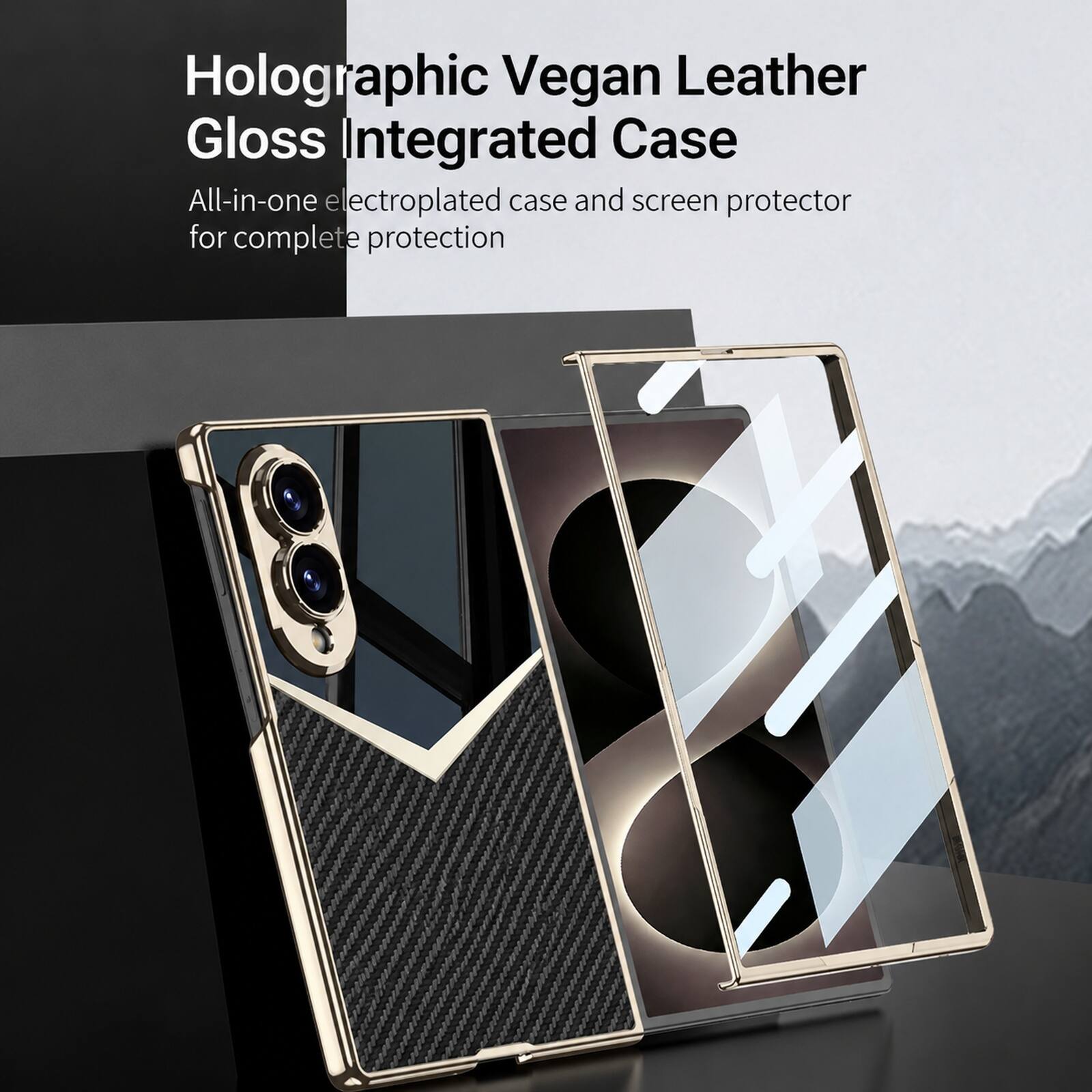 Holographic Vegan Leather Gloss Integrated Case

All-in-one electroplated case and screen protector for complete protection