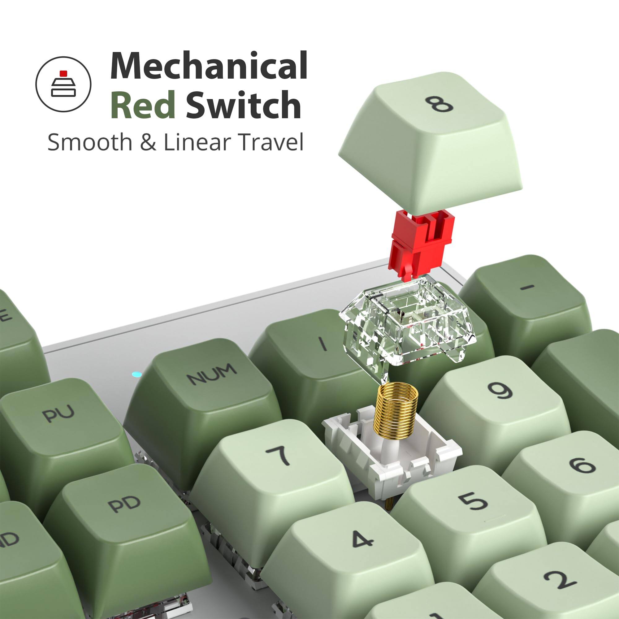 Mechanical Red Switch  
Smooth & Linear Travel  

8  
NUM  
7  
4  
9  
5  
1  
6  
2  

PU  
PD