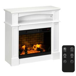Resenkos - 32" Electric Fireplace with Mantel, Freestanding Heater with LED Log Flame - White