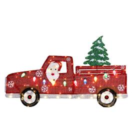 Winado - Christmas 45in Santa Driving Pickup Truck Pre-lit 2D with LED Lights for Indoor Outdoor Holiday Yard Party Decoration - Red