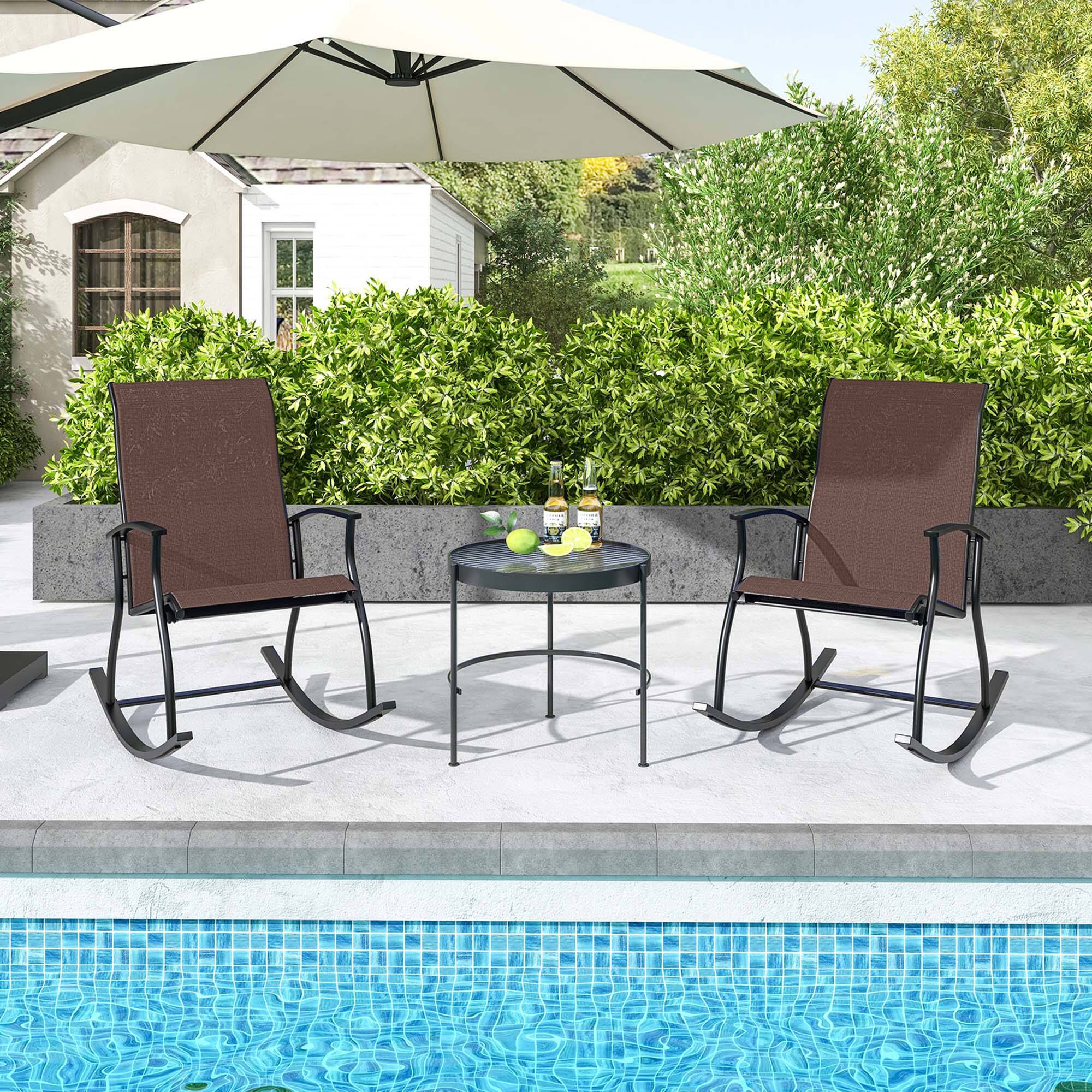 Alt View 3. Costway - Costway 2 PCS Outdoor Rocking Chairs with Breathable Backrest Smooth Safe Rocking Design - Brown.