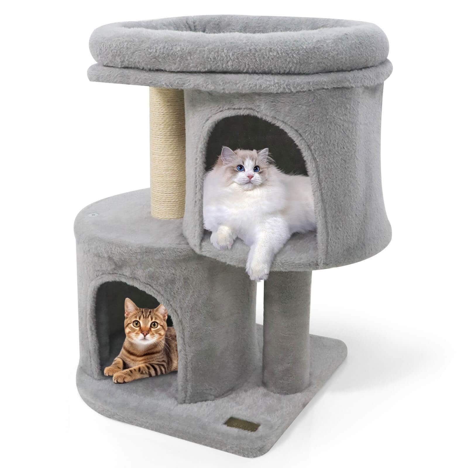 Costway - 26" Small Cat Tree with Large Padded Plush Perch, 2 Condos, Sisal Scratching Posts