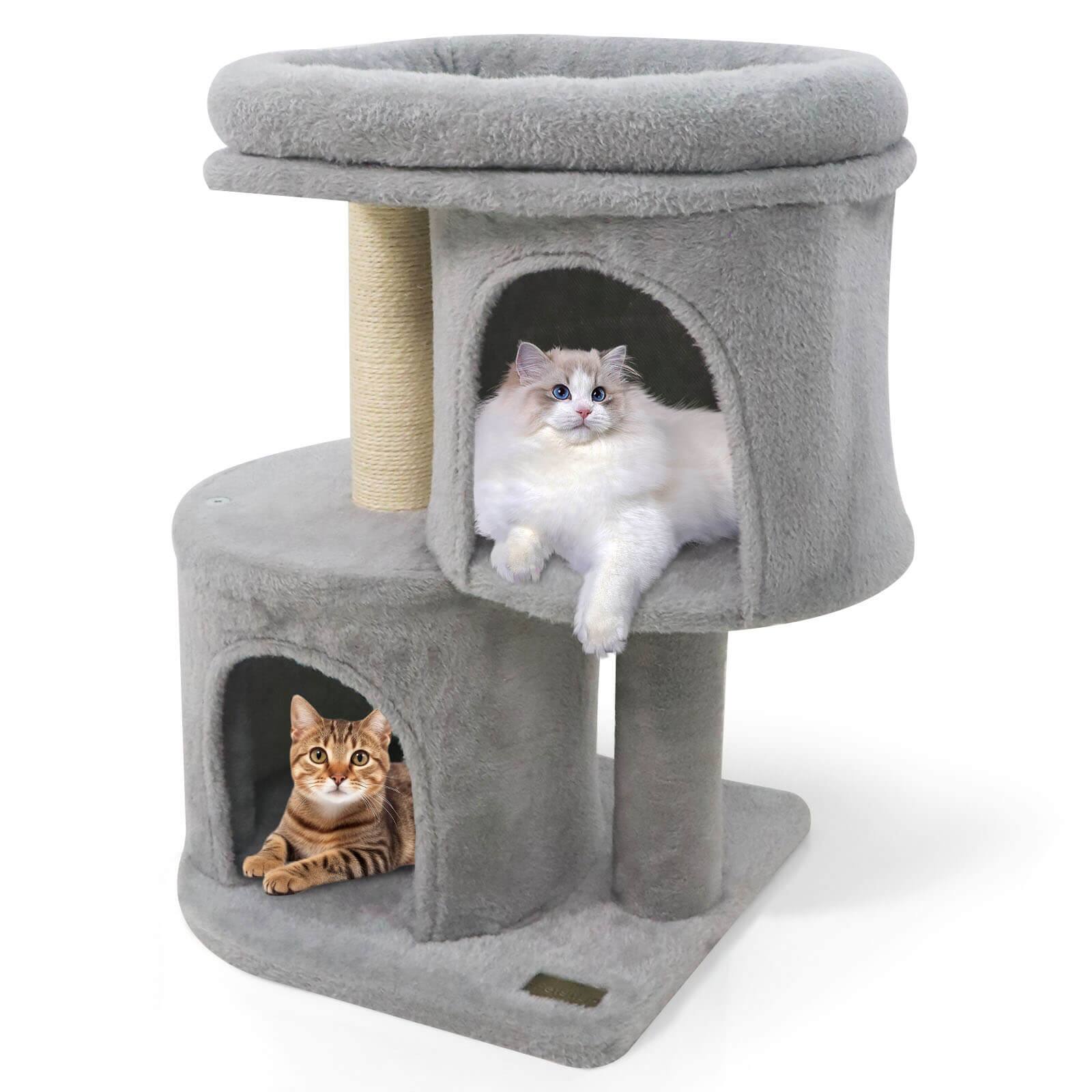 Front. Costway - Costway 26" Small Cat Tree with Large Padded Plush Perch, 2 Condos, Sisal Scratching Posts.