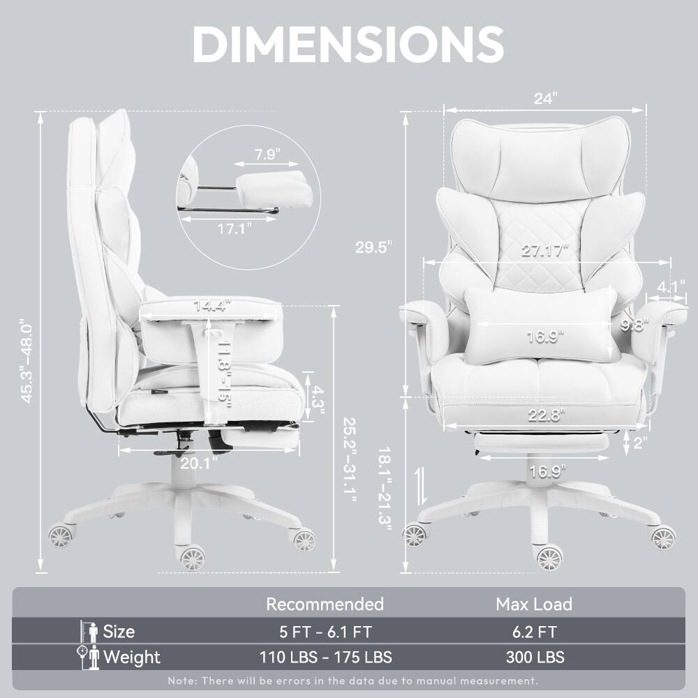 DIMENSIONS  
24"  
7.9"  
17.1"  
29.5"  
27.17"  
45.3"-48.0"  
14.4"  
11.8"-15"  
20.1"  
4.3"  
25.2"-31.1"  
18.1"-21.3"  
16.9"  
22.8"  
4.1"  
98"  
2"  

Recommended Max Load Size  
5 FT - 6.1 FT  
6.1 FT  
6.2 FT  

Weight  
110 LBS - 175 LBS  
300 LBS  

Note: There will be errors in the data due to manual measurement.