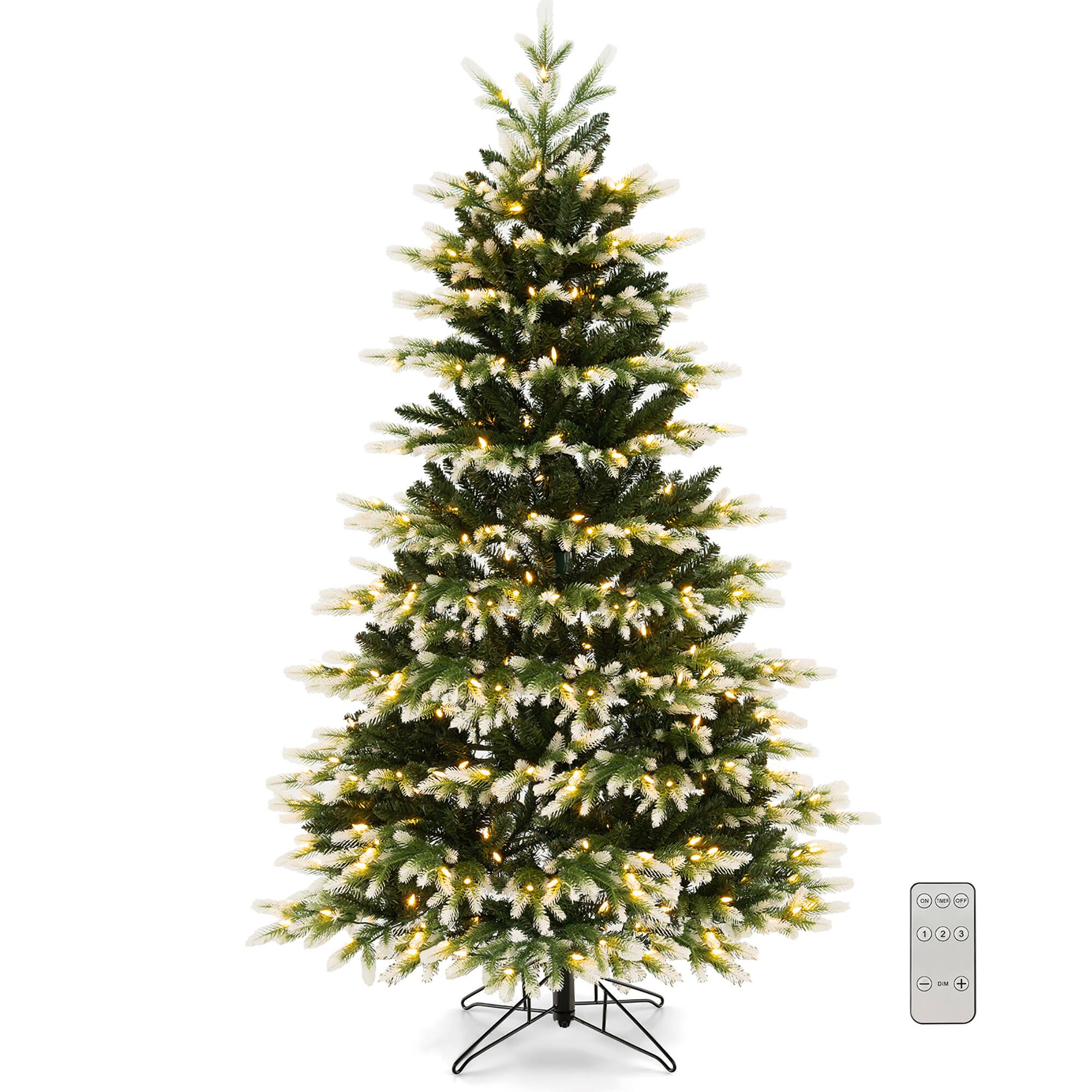 Alt View 9. Gymax - Gymax 6 FT Per-Lit Artificial Christmas Tree Hinged Xmas Tree w/ Quick Power Connector - Green, White.