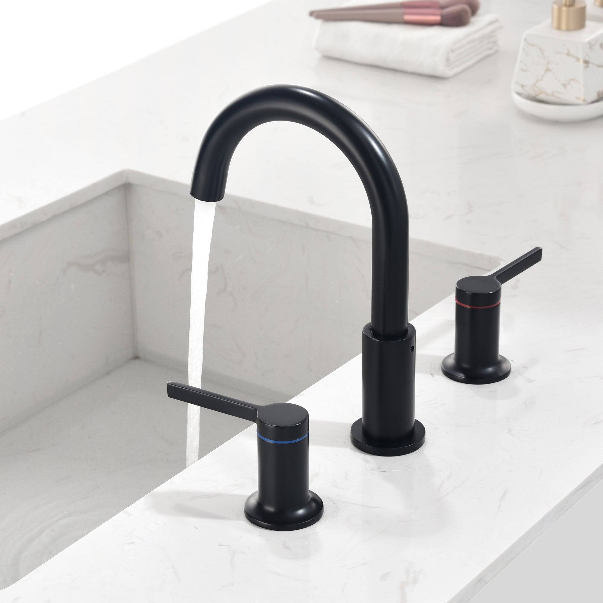 Alt View 10. Boyel Living - 8 in Widespread Double Handle 1.2 GPM Bathroom Faucet with Quick Connect Hose and Water Supply Hose in Matte Black - Matte Black.