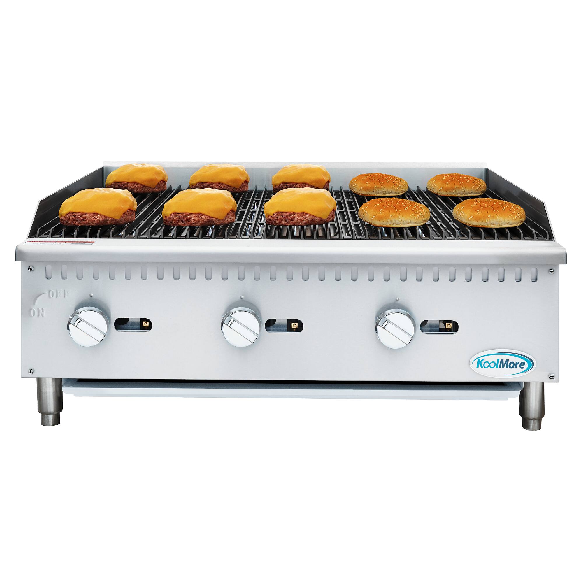 Koolmore - 36 in. Commercial 3-Burner Natural Gas Charbroiler with 90,000 BTU in Stainless-Steel (KM-GCB3-36M) - Silver
