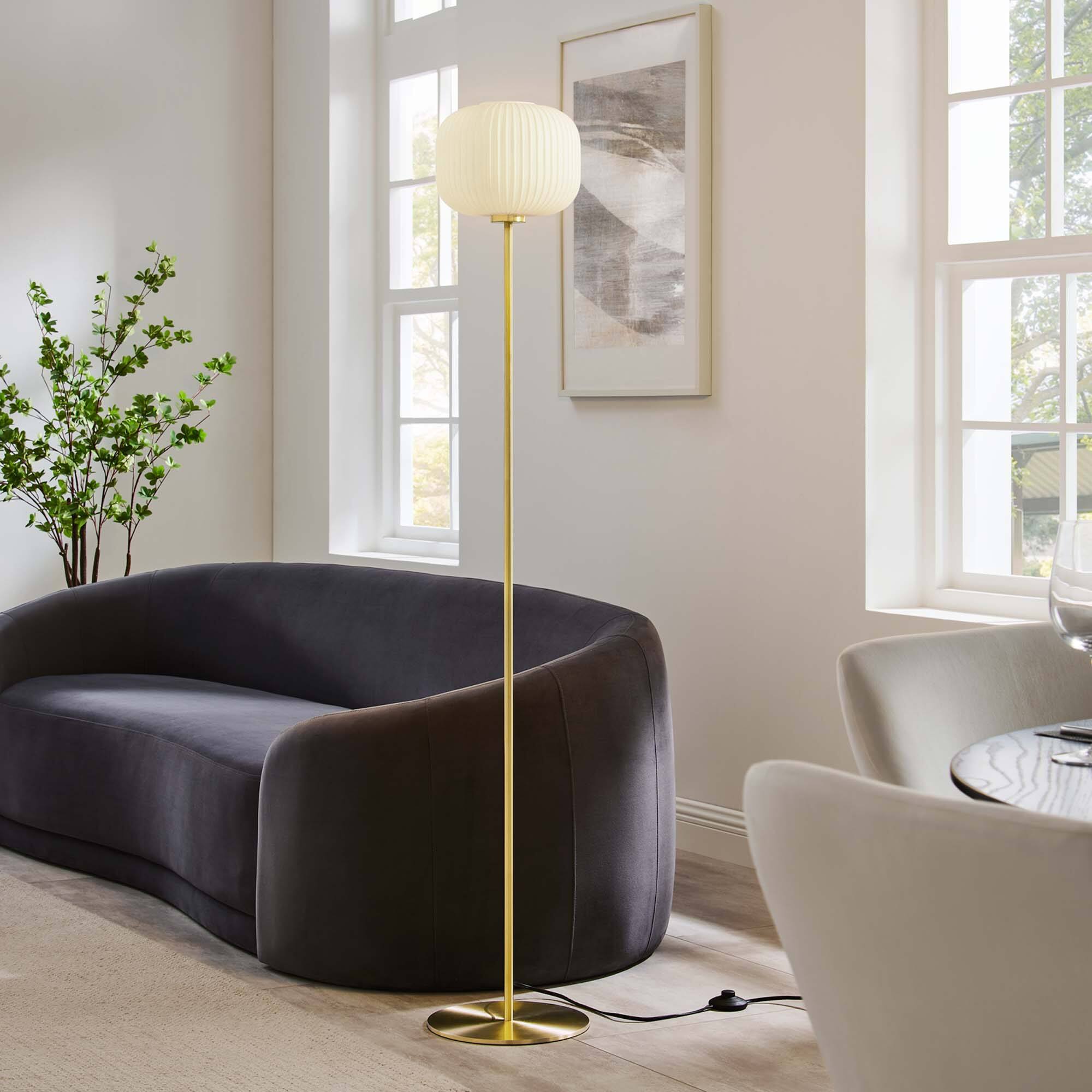 Alt View 1. Modway - Reprise Glass Sphere Glass and Metal Floor Lamp by Modway - White Satin Brass.