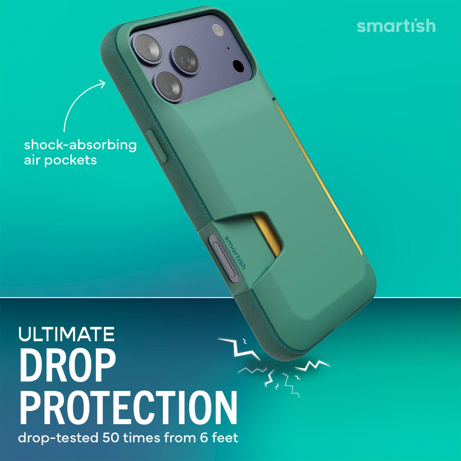 smartish shock-absorbing air pockets smartish ULTIMATE DROP PROTECTION drop-tested 50 times from 6 feet