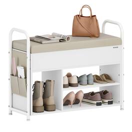 Songmics Home - Shoe Bench, Shoe Rack, Entryway Furniture, Inner Storage Under the Lid - Cloud White and Cuppuccino Beige