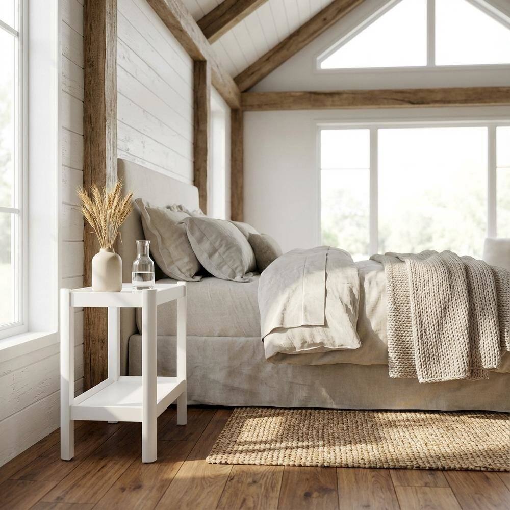 Angle. FurniFact - White Nightstand, Modern, Transitional Styles, Sleek Design, for Bedroom - White.
