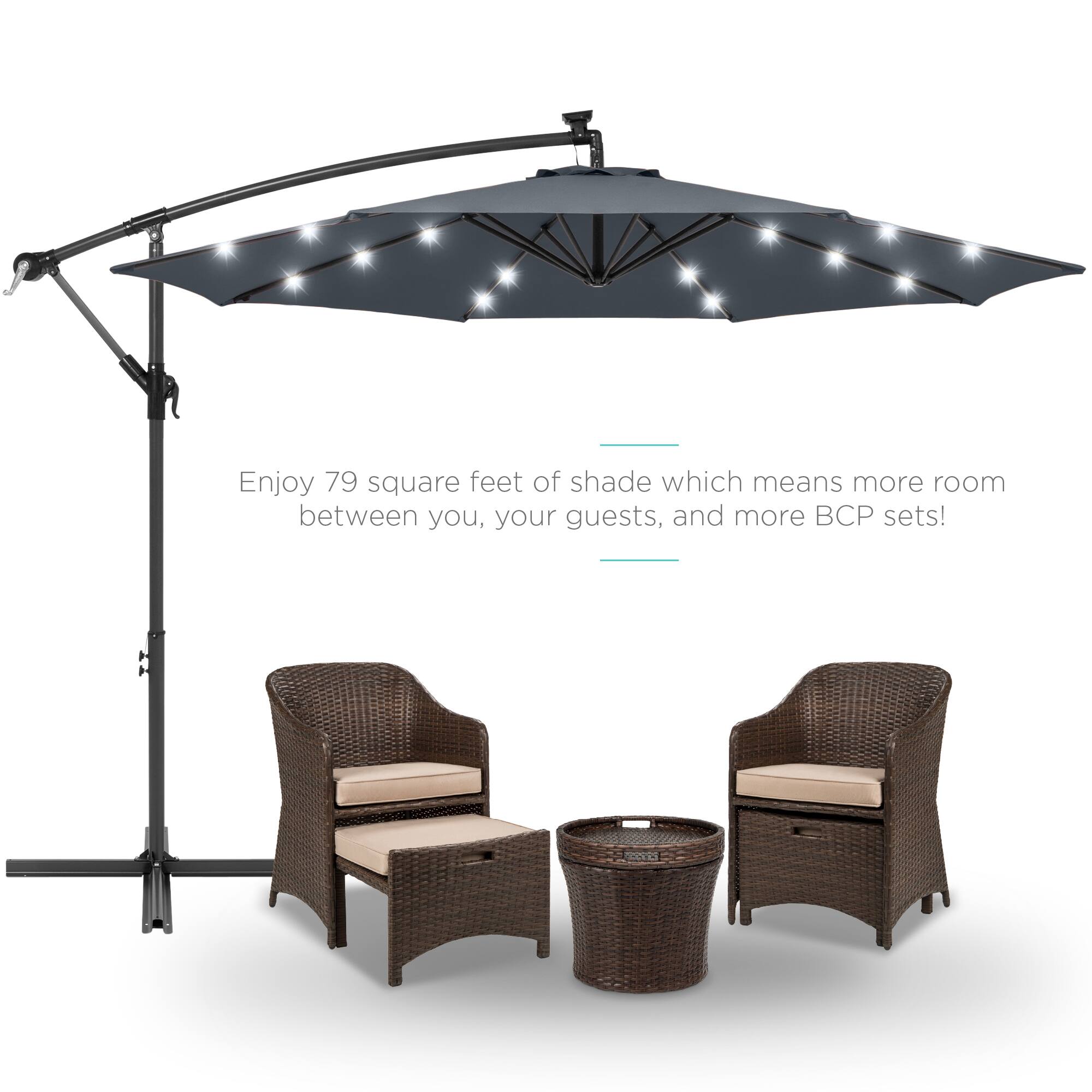 Enjoy 79 square feet of shade which means more room between you, your guests, and more BCP sets!