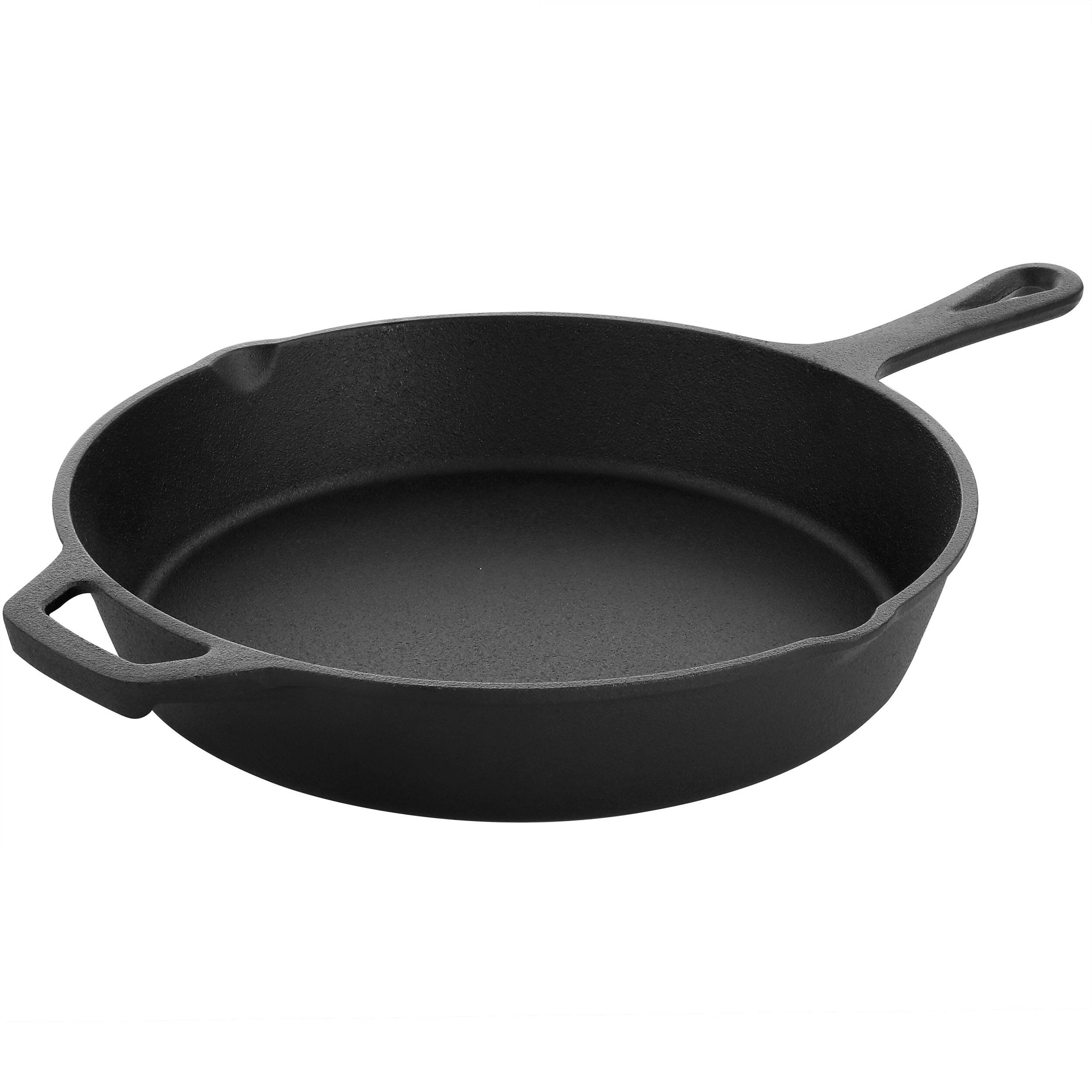 MegaChef - 10 Inch Round Preseasoned Cast Iron Frying Pan with Handle - Black