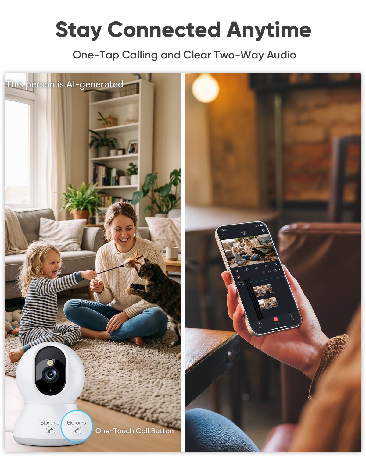 Stay Connected Anytime  
One-Tap Calling and Clear Two-Way Audio

This person is AI-generated

KCP  
9)  
blurams blurams One-Touch Call Button