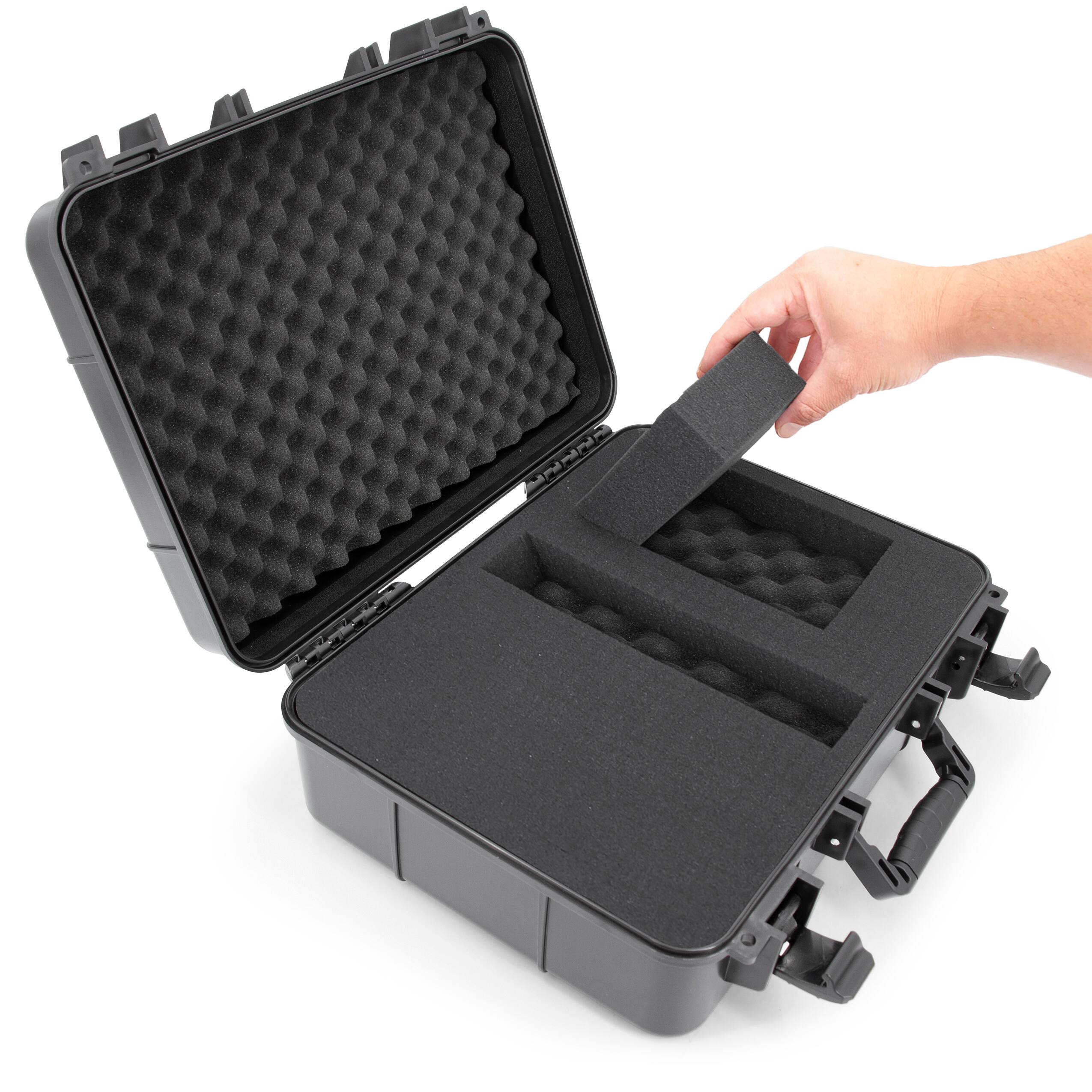 Back. CASEMATIX - Wireless Handheld Microphone Case w/ Customizable Foam for 5 Core, Pyle, RODE, VocoPro, Samson Mic Systems & More.