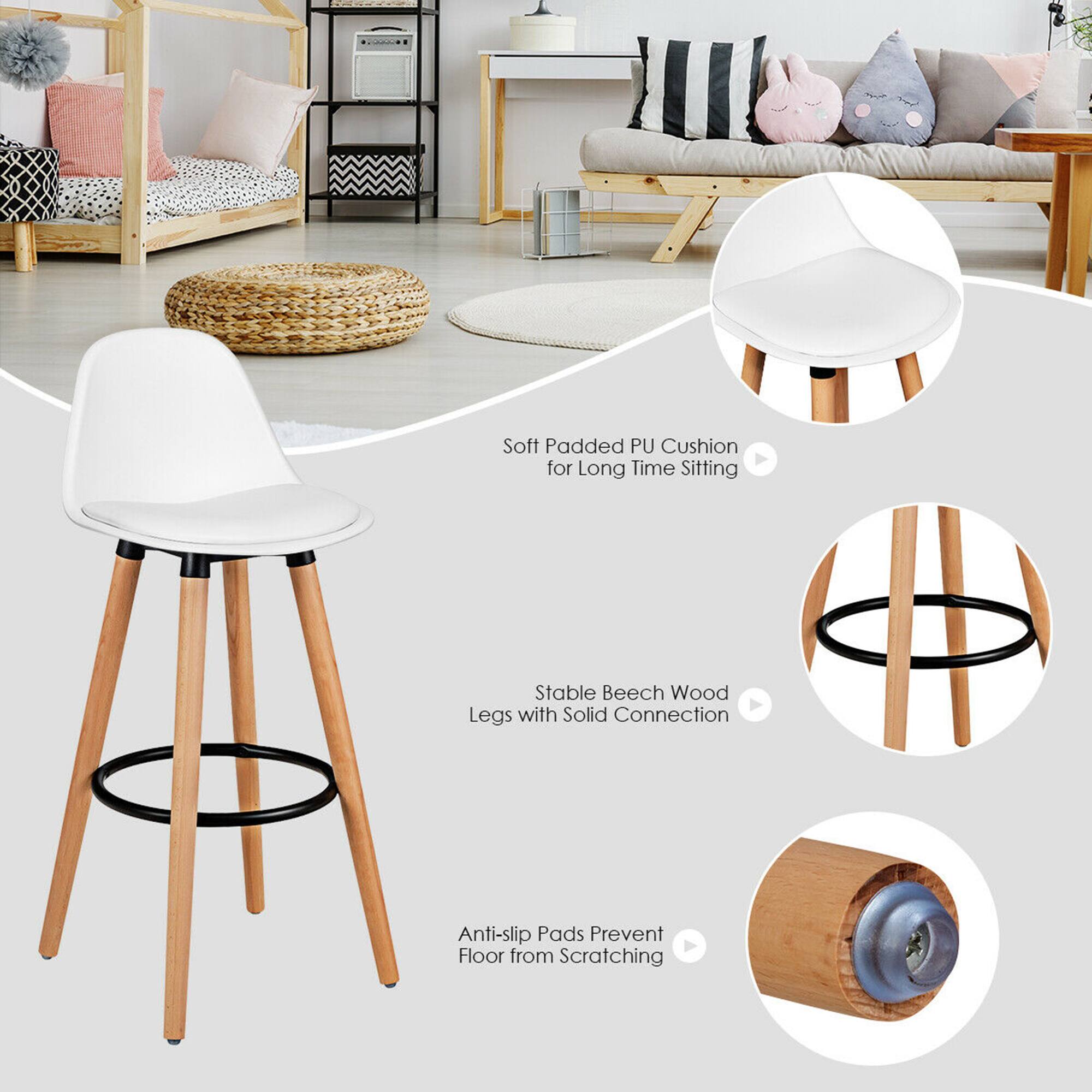 Soft Padded PU Cushion for Long Time Sitting, Stable Beech Wood Legs with Solid Connection, Anti-slip Pads Prevent Floor from Scratching
